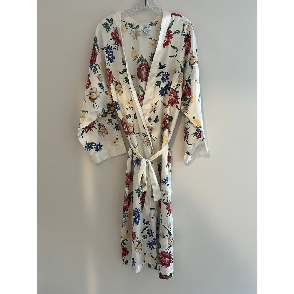 Vintage La Cera Silky Robe Ivory Floral Size Medium JL